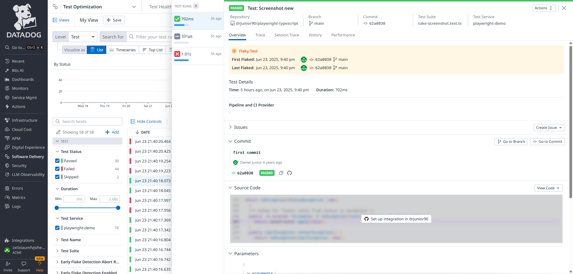 DataDog Test Run Details