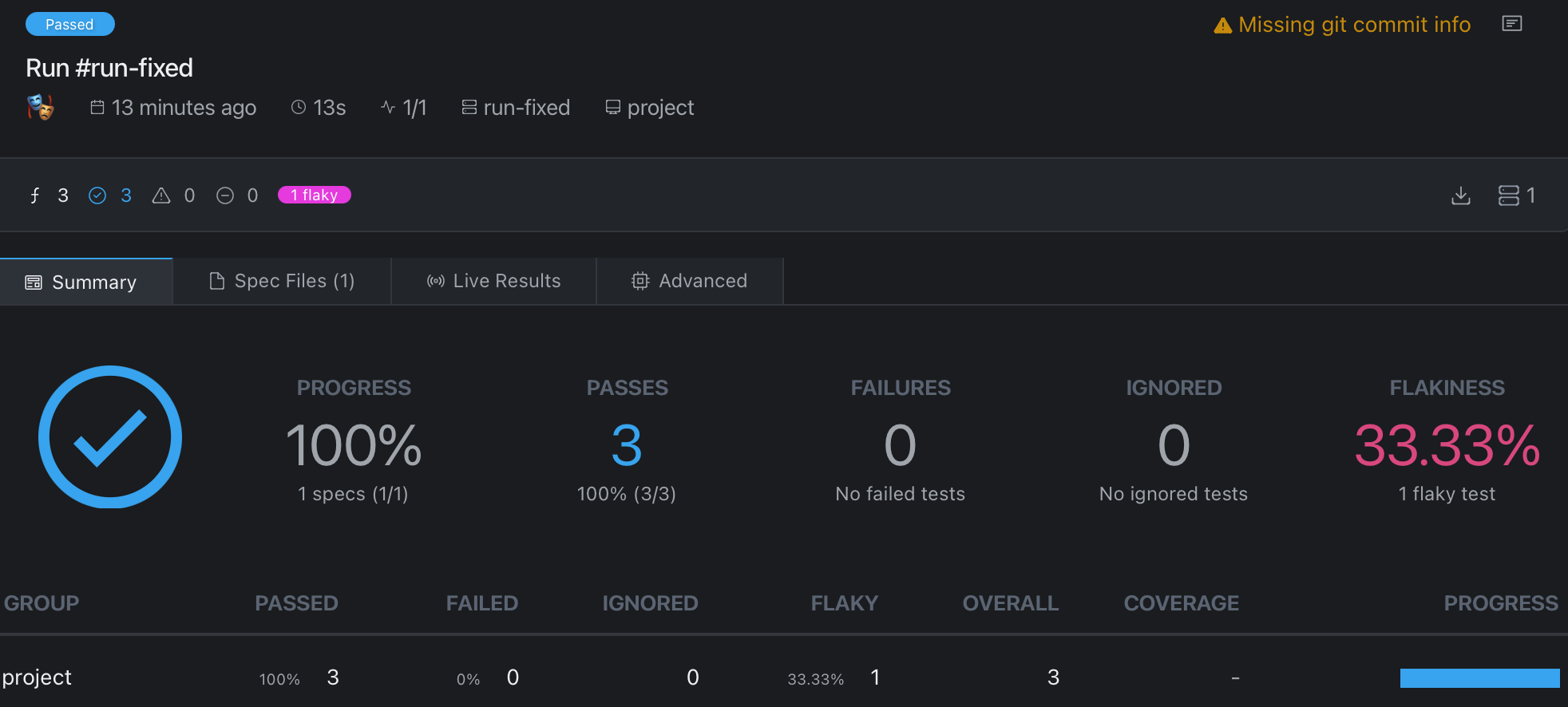 Passing test results